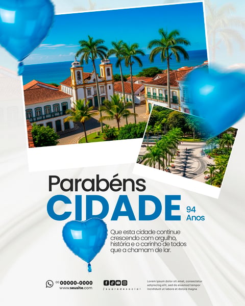 PARABÉNS CIDADE ANIVERSÁRIO SOCIAL MEDIA PSD EDITÁVEL