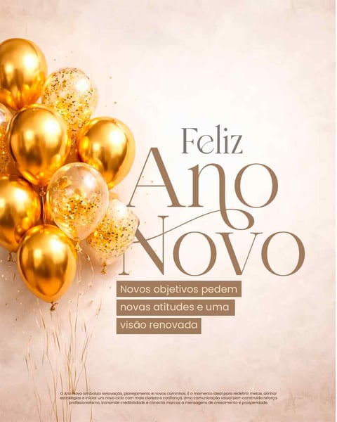 Feliz Ano Novo: Metas, Visão Renovada, Celebração Com Balões Dourados Social Media PSD Editável