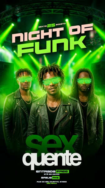 FLYER NIGHT FUNK ARTISTAS NEON VERDE FESTA STORY PSD EDITÁVEL