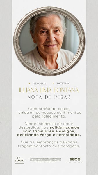 Nota de Pesar Falecimento Luto Story Social Media PSD Editável 4