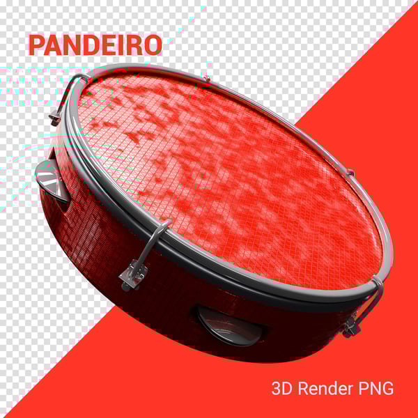 PANDEIRO 3D CARNAVAL ELEMENTO PNG COMPOSIÇÃO SOCIAL MEDIA