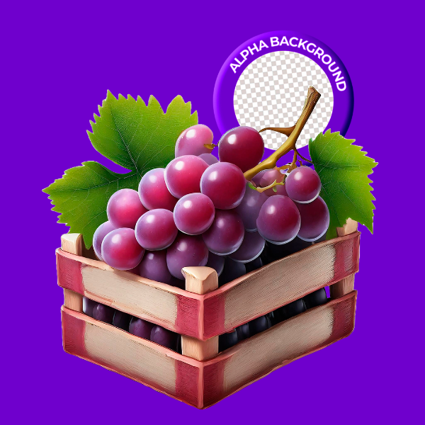 ELEMENTO CAIXOTE COM UVA PARA COMPOSIÇÃO PNG TRANSPARENTE SEM FUNDO
