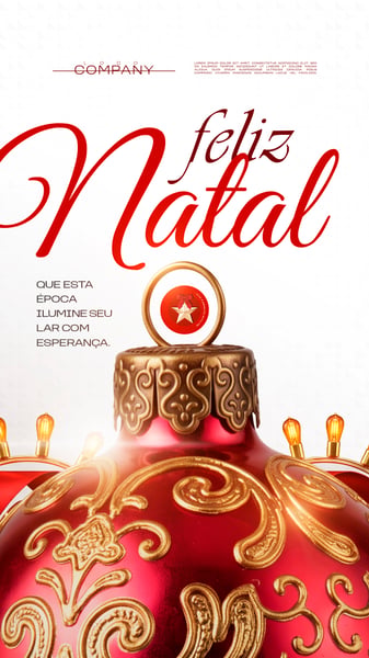 FELIZ NATAL BOLA VERMELHA E DOURADA SOCIAL MEDIA FLYER PSD EDITÁVEL STORY