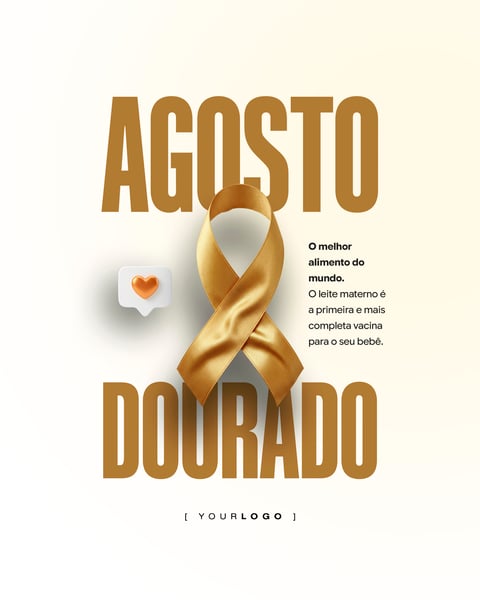 AGOSTO DOURADO FITA DE CETIM E ÍCONE DE CORAÇÃO POST PSD EDITÁVEL