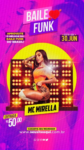 FLYER BAILE FUNK MC MIRELLA STORIES PSD EDITÁVEL