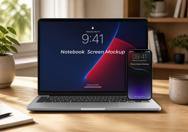 COMPUTADOR E CELULAR PSD EDITÁVEL MOCKUP