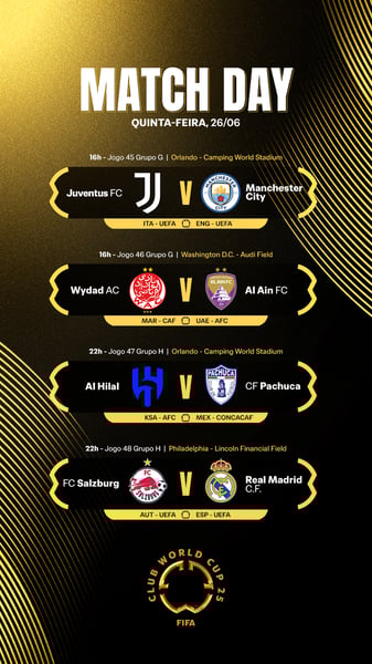 MATCH DAY QUINTA-FEIRA 26 JUN FIFA CWC 2025 FINAL STORIES