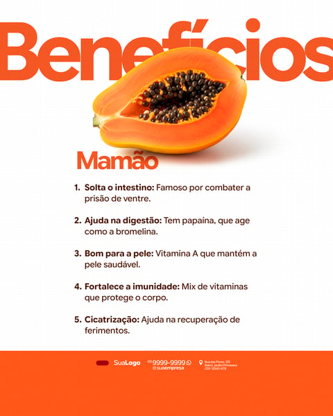BENEFÍCIOS MAMÃO FRUTA SOCIAL MEDIA PSD EDITÁVEL