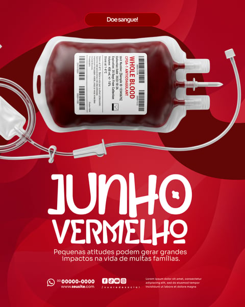 CAMPANHA JUNHO VERMELHO MÊS DE CONSCIENTIZAÇÃO DOAÇÃO DE SANGUE SOCIAL MEDIA PSD EDITÁVEL 4