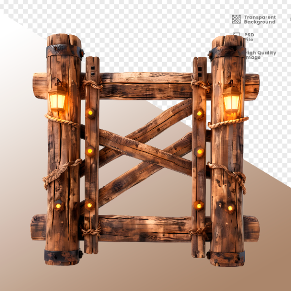 CERCA DE MADEIRA COM LUZ - ELEMENTO 3D PARA COMPOSIÇÃO - WOOD