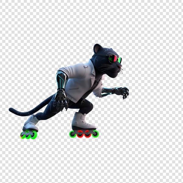 PANTERA MASCOTE COM JAQUETA BRANCA E PANTINS BRANCOS COM RODA NEON (2)