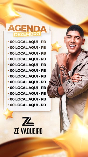 FLYER PARA ARTISTA PSD EDITÁVEL STORIES AGENDA ZÉ VAQUEIRO DEZEMBRO