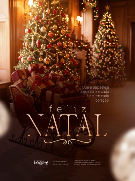 FELIZ NATAL TRENÓ PRESENTES ÁRVORE SOCIAL MEDIA FLYER PSD EDITÁVEL