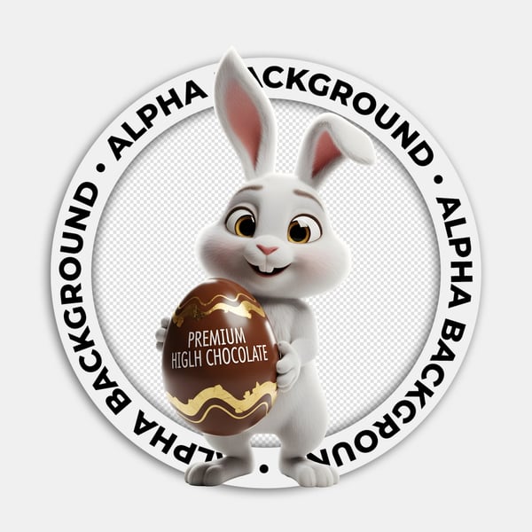 COELHINHO DA PÁSCOA BRANCO SEGURANDO UM OVO DE CHOCOLATE 01