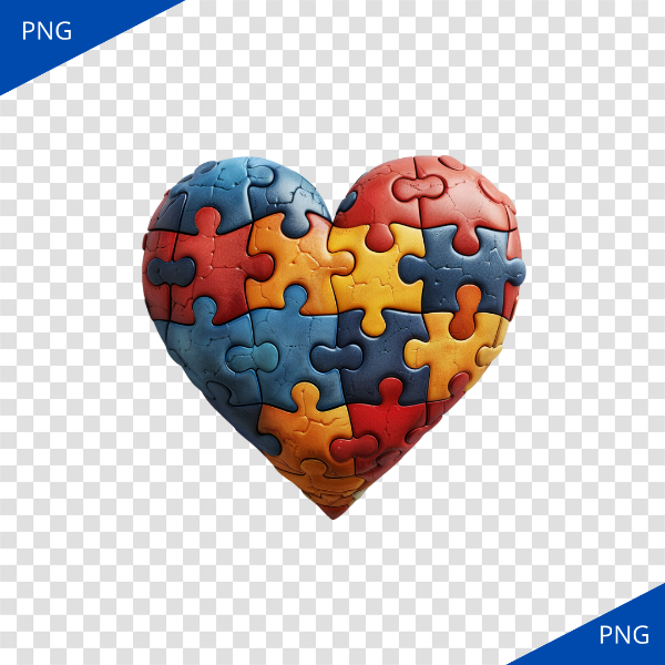 CORAÇÃO DE QUEBRA-CABEÇA COLORIDO - PNG