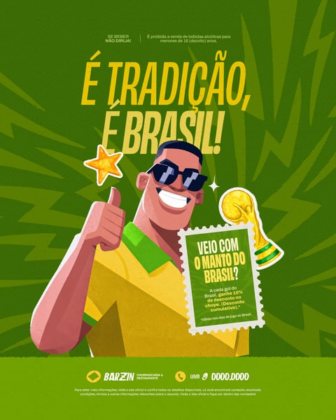 Copa do Mundo 2026 Bar Restaurante Tradição Brasil Social Media PSD Editável