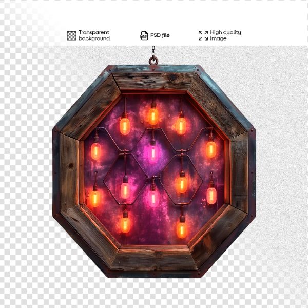 ELEMENTO DE MADEIRA COM LUZES | 3D | PARA COMPOSIÇÃO | IMAGEM SEM FUNDO