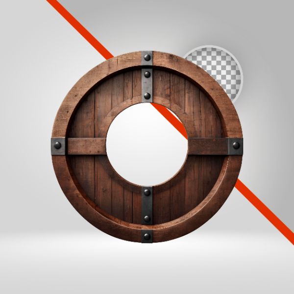 CÍRCULO DE MADEIRA 3D, RODA DE CARROÇA, ELEMENTO PNG, FUNDO TRANSPARENTE, VAQUEJADA, ELIPSE, SÃO JOÃO, ARO, 3D-IA