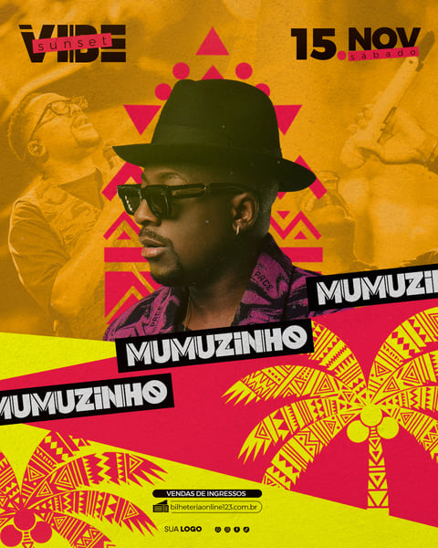 FLYER SHOW MUMUZINHO PAGODE SUNSET EVENTO - BAILE - FESTA - FORRÓ E PISEIRO