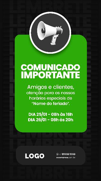 SOCIAL MEDIA PARA AVISOS E COMUNICADOS - VERDE