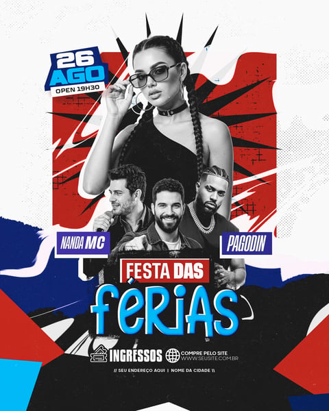 FLYER ARTISTAS E EVENTOS FESTA DAS FÉRIAS