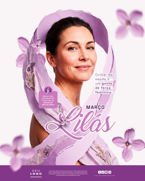 MARÇO LILÁS CAMPANHA DE CONSCIENTIZAÇÃO E COMBATE AO CÂNCER DE COLO DE ÚTERO SOCIAL MEDIA PSD EDITÁVEL 9