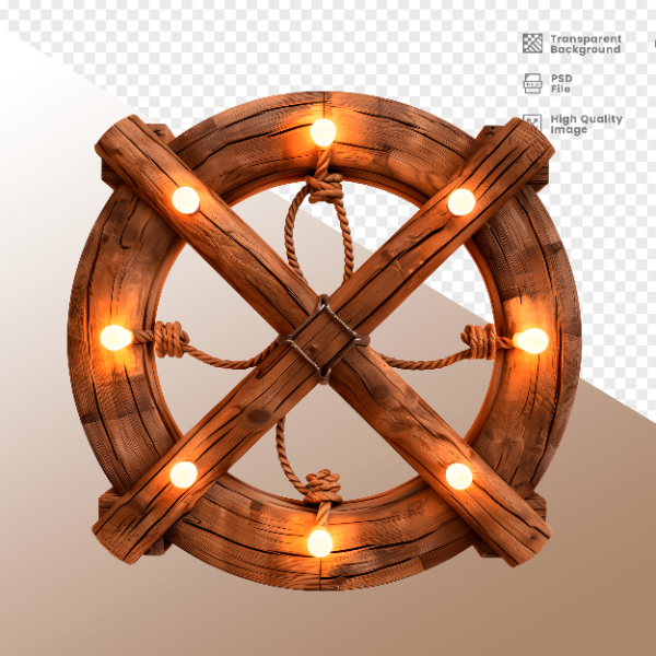 CÍRCULO DE MADEIRA COM LUZ - ELEMENTO 3D PARA COMPOSIÇÃO - WOOD