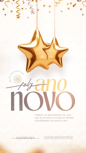 FELIZ ANO NOVO 2025 BALÕES DOURADOS SOCIAL MEDIA FLYER PSD EDITÁVEL STORY