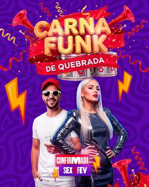 POST FEED CARNAVAL FESTA VIBRANTE MODERNO ROXO AMARELO PSD EDITÁVEL