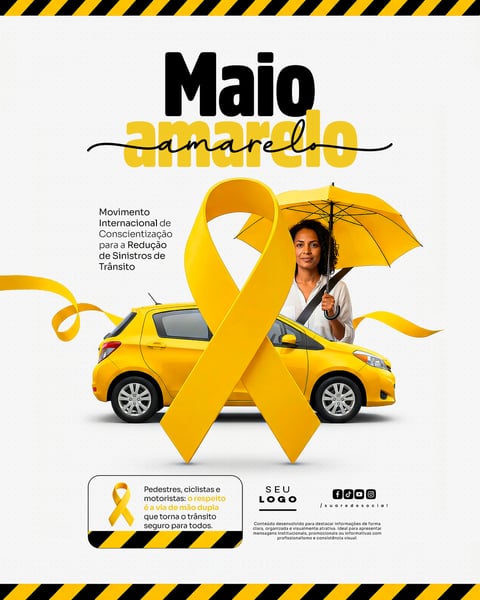 Maio Amarelo Movimento Internacional de Conscientização para a Redução de Acidentes Sinistros de Trânsito Social Media PSD Editável 6