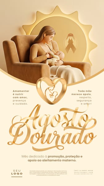AGOSTO DOURADO MÊS DEDICADO À PROMOÇÃO PROTEÇÃO E APOIO AO ALEITAMENTO MATERNO STORY SOCIAL MEDIA PSD EDITÁVEL 3