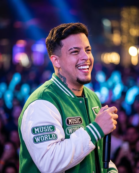 Prompt Editável para Artista Cantor em cima do palco de show ensaio artista