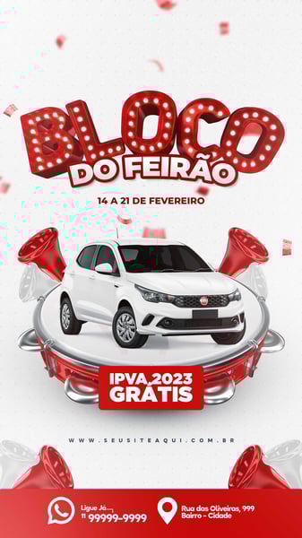 POST CONCESSIONÁRIA CARRO BLOCO DO FEIRÃO IPVA GRÁTIS CARNAVAL STORIES