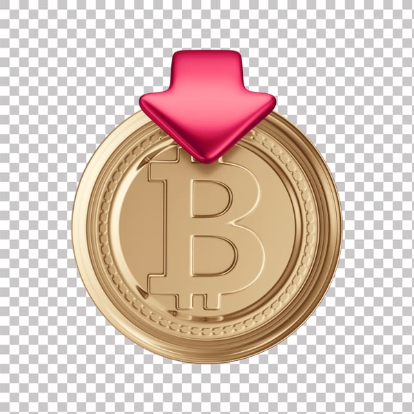 AIC ASSET 3D DE CRIPTOMOEDAS BITCOIN SIMBOLIZANDO QUEDA COM FUNDO ISOLADO (1)