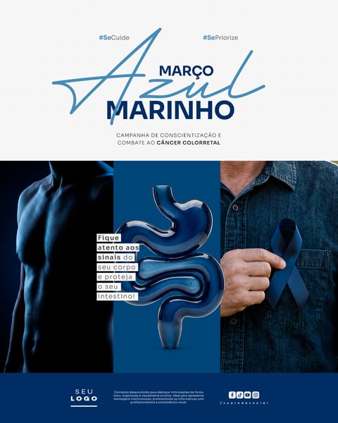 MARCIO AZUL MARINHO CAMPANHA DE CONSCIENTIZAÇÃO SOBRE PREVENÇÃO E DIAGNÓSTICO PRECOCE DO CÂNCER COLORRETAL SOCIAL MEDIA PSD EDITÁVEL 1