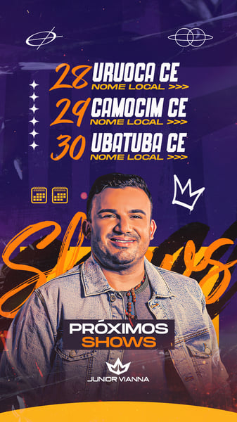 DJJ 15 - JÚNIOR VIANA - AGENDA - PRÓXIMOS SHOWS FLYER - STORY