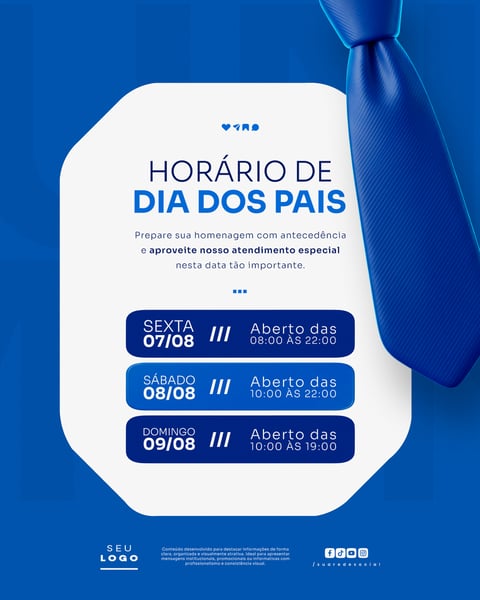COMUNICADO IMPORTANTE DIA DOS PAIS AVISO HORÁRIO FUNCIONAMENTO SOCIAL MEDIA PSD EDITÁVEL 2