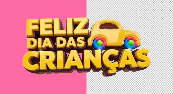 SELO 3D CARRO FELIZ DIA DAS CRIANÇAS PNG TRANSPARENTE