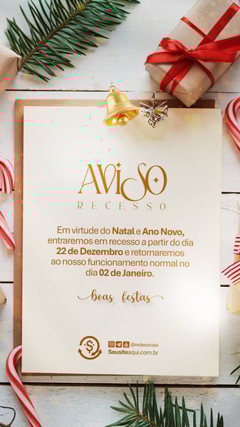 AVISO INFORME HORÁRIO COMUNIDADO FELIZ NATAL ANO NOVO SOCIAL MEDIA PSD EDITÁVEL