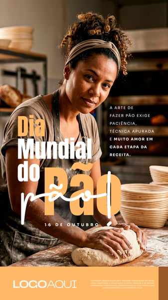 DIA MUNDIAL DO PÃO PADEIRA 16 DE OUTUBRO SOCIAL MEDIA FLYER PSD EDITÁVEL STORY