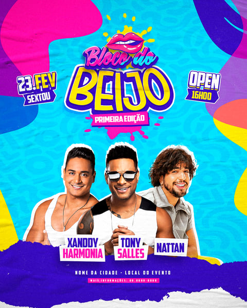 HNO FLYER BLOCO DE CARNAVAL, ARTISTAS E EVENTOS, CARNAVAL, BLOQUINHO