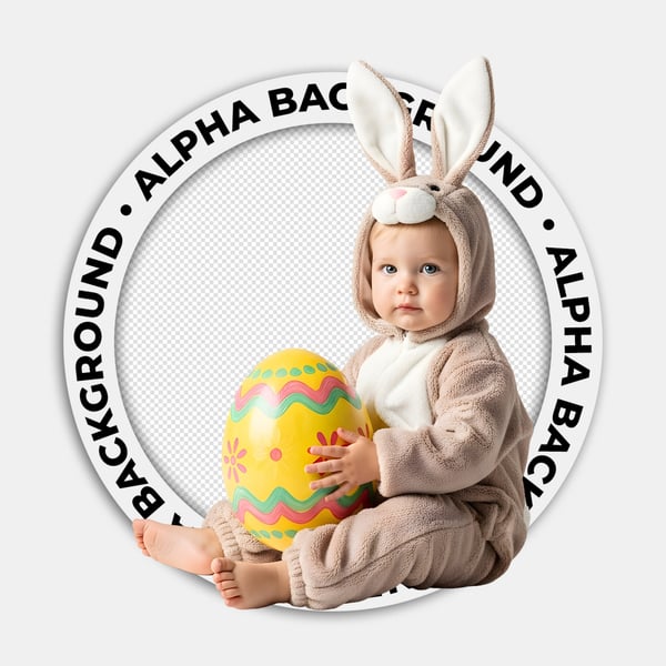 CRIANÇA COM FANTASIA DE COELHINHO DA PÁSCOA SENTADA SEGURANDO UM OVO DA PÁSCOA 04