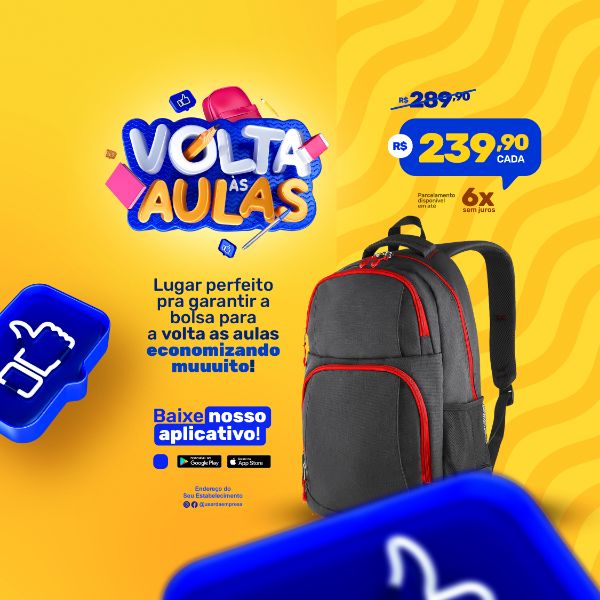 SELO 3D SOCIAL MEDIA POST PSD EDITÁVEL VOLTA AS AULAS OFERTAS DE MATERIAL ESCOLAR