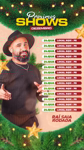 FLYER PARA ARTISTA PSD EDITÁVEL AGENDA NATAL RAÍ SAIA RODADA STORIES