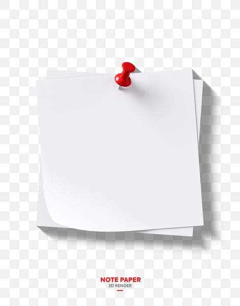 Bloco de Notas Papel Preso com Alfinete Elemento 3D PNG Transparente
