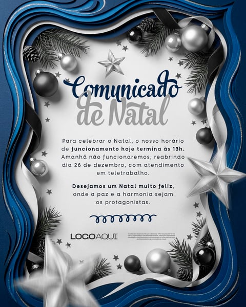 COMUNICADO DE NATAL HORÁRIO DE TRABALHO SOCIAL MEDIA FLYER PSD EDITÁVEL