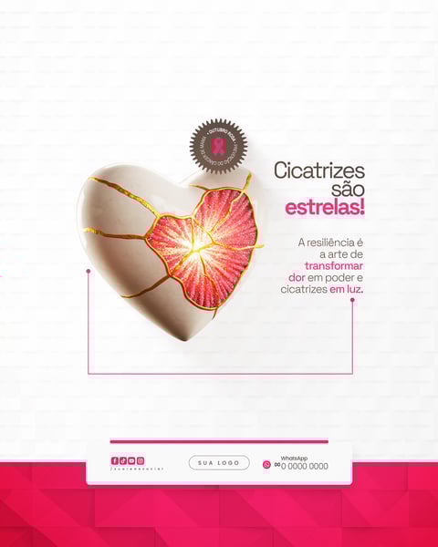 CICATRIZES SÃO ESTRELAS OUTUBRO ROSA PREVENÇÃO DO CÂNCER DE MAMA SOCIAL MEDIA PSD EDITÁVEL 2