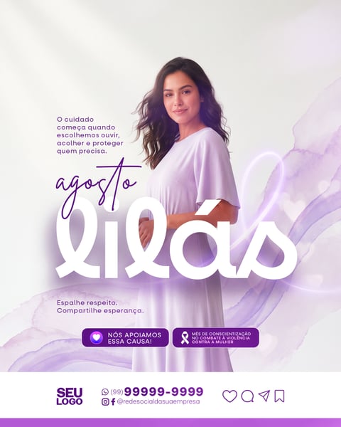 AGOSTO LILÁS MÊS DE CONSCIENTIZAÇÃO NO COMBATE À VIOLÊNCIA CONTRA A MULHER SOCIAL MEDIA PSD EDITÁVEL - ARTBOARD 5