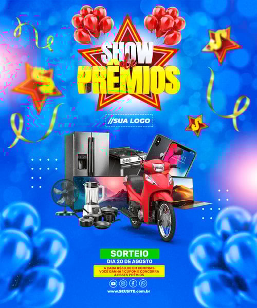 PSD ENCARTE SHOW DE PRÊMIOS SORTEIO REDES SOCIAIS EDITÁVEL