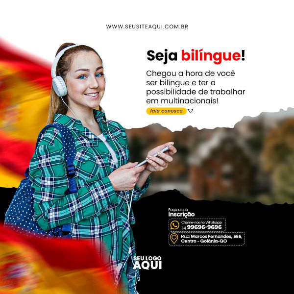 AULAS DE ESPANHOL | IDIOMAS | ESCOLA | SOCIAL MEDIA | PSD EDITÁVEL